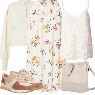 Babydoll, Stil Outfit sa Smeđa/Pink/Bijela Majica i top/Majica I Top Veći Broj/Tunika/Bluza Veći Broj/Haljina Veći Broj yas "Outfit za odmor"Look: Stil, Romantičan, Transparentan, Sveučilišna, 20-ih godina, Babydoll