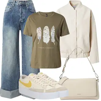 Outfit sa Žuta/Crvena/Smeđa Tenisica s platformom/Ljetna Tenisica/Skate cipela/Platnena Tenisica/Vintage Tenisica/Niska Tenisica Nike Sportswear "Outfit za odmor"