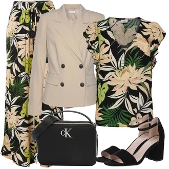 Cvjetna Moć Outfit sa Zeleno/Smeđa/Bež Bluza Vrh/Razigrana Bluza/Bluza s Printom/Bluza Kratkih Rukava/Izvanredna Bluza/Crash Bluza/Bluza s Uzorkom JdY "Outfit za odmor"