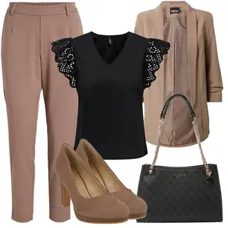 Elegantan Outfit sa Crna Bluza Dječja igračka/Bluza s Volanima/Crash Bluza/Svečana Bluza/Otvorena Bluza/Razigrana Bluza/Engleska Bluza s Broderie/Izvanredna Bluza/Čipkasta Bluza/Elegantna Bluza/Carmen Bluza/Bluza Vrh/Bluza bez rukava/Bluza Kratkih Rukava Only "Outfit za odmor"Look: Rad, Stil, cool, Elegantan, Old Money, Disko, Rap, Španjolske, Šik