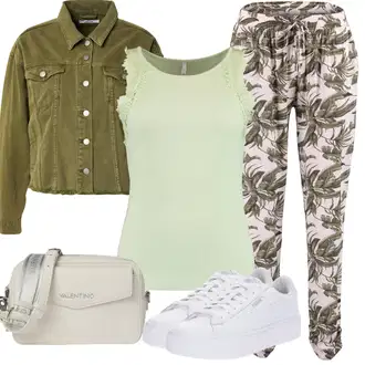 Tropski Outfit sa Zeleno/Tamnozelena/Kaki Hlača Velika Veličina/Tajice Velika Veličina Hailys "Outfit za odmor"