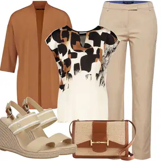 Ležérní Pracovní pohovor Outfit s Béžová/Hnědá/Khaki Kalhoty se Štěrbinou/Obleková Kalhoty/Rovná Kalhoty/Twillová Kalhoty/Úzká Kalhoty/Bengaline Kalhoty/Paperbag Kalhoty/Skinny Kalhoty/Ležérní Kalhoty/Boyfriend Kalhoty Marc O'Polo "Letní vzhled pro módní ženy"Look: Emo, Ležérní, Cool, Mom, Krásný, Kancelář, Safari, Chytrý příležitostný