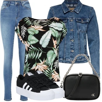 Tropski Outfit sa Zeleno/Tamnozelena Tunika/Majica I Top Veći Broj/Bluza Veći Broj/Bluza I Tunika Hailys "Outfit za odmor"