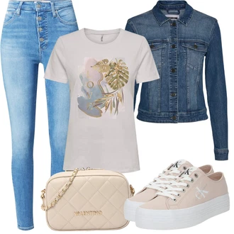 Outfit sa Svjetloplava/Plava Kožna Jakna/High Waist Traperice/Traperice s Prorezom/Kožne Cipele/Push-up Traperice/Zimska jakna/Slip-on Traperice Calvin Klein Jeans "Outfit za odmor"