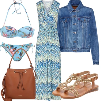 Outfit s Modrá/Tmavě modrá Plavky Balconette-bikini/Provázkové bikini/Bikiny hotpant/Bikiny - Spodní Díl/Zavinovací bikini/Spodní díl bikin Lascana "Letní vzhled pro módní ženy"