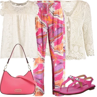 Outfit s Růžová/Oranžová Kalhoty s Peřím/Kalhoty s Potiskem/Plážová Kalhoty/Domácí Kalhoty/Pyžamová Kalhoty Hailys "Letní vzhled pro módní ženy"