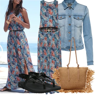 Outfit s Červená/Modrá/Vícebarevný/Hnědá Maxi Šaty/Šaty S Potiskem/Boho Letní Šaty/Dlouhé Letní Šaty S.Oliver "Letní vzhled pro módní ženy"