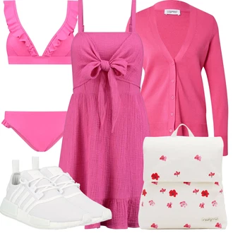 Outfit s Růžová Letní Šaty/Plážové Šaty/Ležérní Šaty/Šaty Na Ramínko/Babydoll Šaty/Šaty na tenké ramínko/Volánové šaty Shiwi "Letní oblečení"