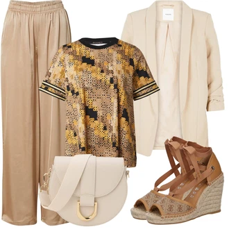 Outfit sa Bež/Žuta/Krem/Smeđa Majica za plažu/Otmjena majica/Sportski dres/pletena košulja/Majica s mrežicom/Košulja sa šljokicama/Košulja top/Kratki top/Majica s printom/Tunika za Plažu/Top za plažu/Tunike za plažu BOGNER "Outfit za odmor"