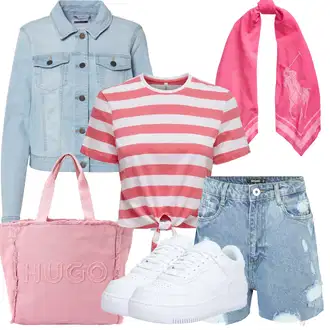 so štrasom Outfit sa Crvena/Pink Skraćena Majica/Majica S Prugama/Kratki top Only "Outfit za odmor"