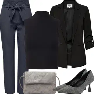 Premium Outfit sa Siva/Tamnoplava/Plava Hlače Uske Hlača/Lanene Hlače/Hlače od muslina/Poslovna Hlača/Boyfriend Hlače/Hlača od Odijela/Ravna Hlača/Paperbag Hlača Only "Outfit za odmor"Look: Old Money, Elegantan, Pametno ležerno, cool, Ured, Vanjski, Premium