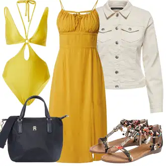 Outfit s Červená/Béžová/Černá/Vícebarevný Vintage sandál/Pohodlný Sandál/Římská sandála/Páskový Sandál/Letní Bota/Sandál S T Páskem/Gladiátorská sandála Lascana "Letní oblečení"