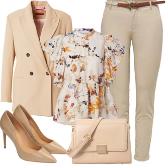 Cvjetna Moć Outfit sa Narandžasta/Šareno/Bijela/Smeđa/Bež Bluza Kratkih Rukava/Bluza s Uzorkom/Crash Bluza/Izvanredna Bluza/Bluza s Mašnom/Bluza s Volanima/Razigrana Bluza/Bluza s Printom/Bluza Vrh Munthe "Outfit za odmor"