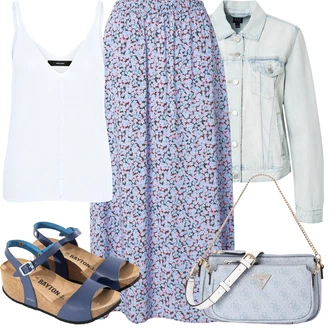 sviatočné Outfit sa Plava/Ljubičaste boje Duga Ljetna Haljina/francuska haljina/Dimljena Haljina/Cvjetna Haljina/Haljina do Potkoljenice/Maksi Haljina/Haljina S Printom/Suknja VERO MODA "Outfit za odmor"Look: Rap, 90-ich, sviatočné, Mom