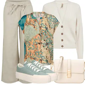 Ljeto Outfit sa Bež/Kaki Hlača za Plažu/Naborane hlače/Lanene Hlače/Hlače od muslina/Tradicionalna Hlača/Široka Hlača Soyaconcept "Outfit za odmor"