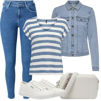 Outfit s Světle modrá/Modrá Krátké Džínové Bundičky/Džínové Bund Only "Letní vzhled pro módní ženy"