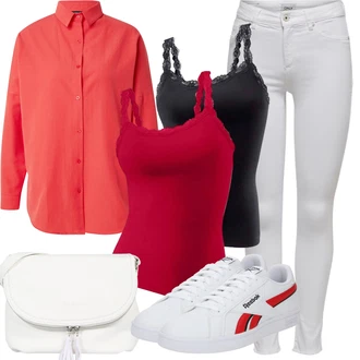 Outfit s Růžová/Červená Bustierový Top/Halenka Bez Rukávů/Pánské boty/Top Se Špagetovými Ramínky/Nezařazené Lascana "Letní oblečení"