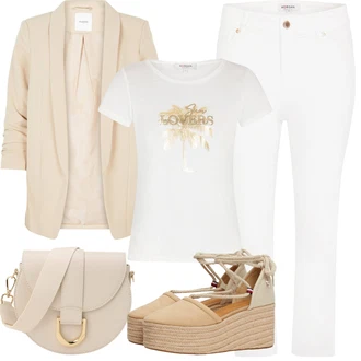 Šik Outfit s Bílá/Krémová Capri Džíny/Dámské Džíny s Délkou 7/8/Zkrácené Džíny morgan "Letní vzhled pro módní ženy"Look: Styl, Šik, Klasické, Cool, Venkovní, Premium