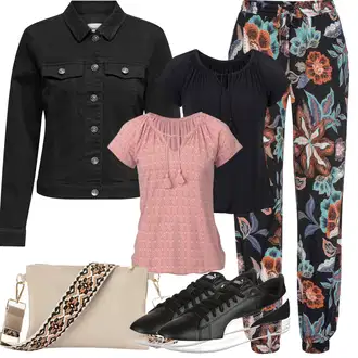 S šljokicama Outfit sa Crvena/Šareno/Smeđa Hlača Velika Veličina/Tajice Velika Veličina VIVANCE "Outfit za odmor"
