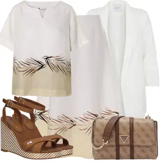 A-kroj Outfit sa Bijela/Krem/Bež/Žuta/Smeđa Kratke hlače velike veličine/Haljina Veći Broj/Tunika tatuum "Outfit za odmor"Look: A-kroj, Pomorski, Traditional, Jazz, Transparentan