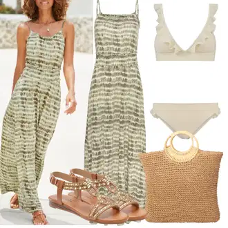 Outfit s Bílá/Khaki/Béžová Bikiny s volánky/Bikiny s průstřihem/Bikinový set/Volánový plavky/Women's Lingerie & Swimwear Shiwi "Letní vzhled pro módní ženy"