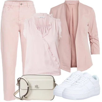 Outfit s Růžová Girlfriend Džíny/Zkrácené Džíny/Dámské Džíny s Délkou 7/8/Mom Jean/Dad Džíny/Zužující se Džíny/Capri Džíny/High Waist Džínové Kalhoty influencer "Letní vzhled pro módní ženy"