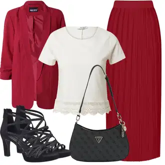 A-kroj Outfit sa Tamnocrvena/Crvena Kratke hlače velike veličine/Hlača Velika Veličina/Haljina Veći Broj About You "Outfit za odmor"Look: A-kroj, Lagano