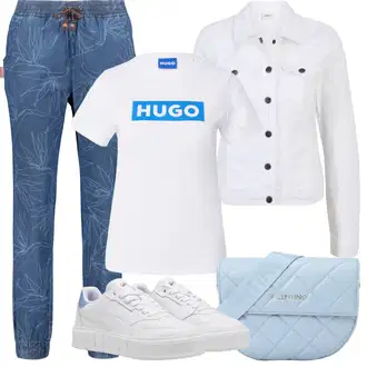 Outfit sa Plava/Siva Hlača s Perjem/Sportske hlače srednje dužine/Funkcionalne Hlače/Chino Hlače/7/8 Hlača/Hlače od muslina/Štofaste hlača/Hlača s Uzorkom/Capri hlače/Naborane hlače Alife and Kickin "Outfit za odmor"