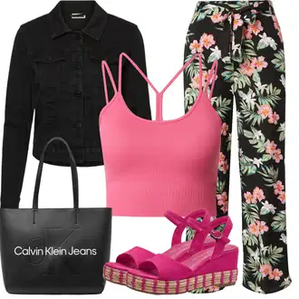 Svatovski gost Outfit sa Crvena/Pink/Ljubičasta Hlače Hlača s Uzorkom/Palazzo Hlača/Pidžama Hlača/Salonska Hlača/Hlača za Plažu Only "Outfit za odmor"