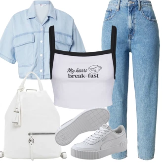 Denim/Traper Outfit sa Svjetloplava Majica/Traper Bluza/Sportska Bluza/Bluza od Samta/Bluza Kratkih Rukava/Crash Bluza/Razigrana Bluza Tommy Jeans "Outfit za odmor"