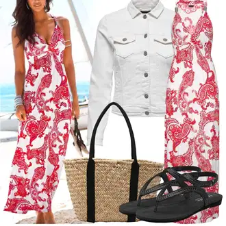 Dlouhé Outfit s Růžová/Červená Plážové Šaty/Maxi Šaty/Šaty S Potiskem/Dlouhé Letní Šaty Lascana "Letní oblečení"