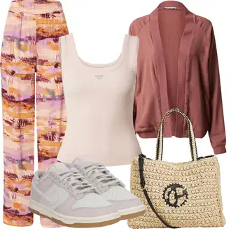 Outfit s Fialová/Světle šedá/Šedá/Růžová Vintage Teniska/Nízká Teniska/Úzká Teniska/Skate Bota Nike Sportswear "Letní vzhled pro módní ženy"