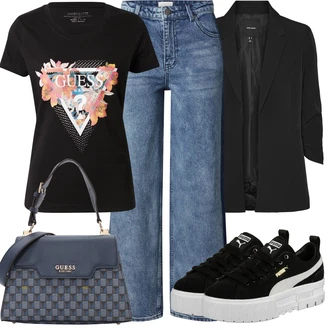 Outfity pro léto s Modrá/Světle modrá Džín s Širokou Nohavicí/Kožená Pánská Bund/Zvonové Džíny/Vintage džíny/High Waist Džínové Kalhoty/Džíny s Rozparkem/Džíny Culottes/Džíny Volného Střihu Leger by Lena Gercke "Letní vzhled pro módní ženy"