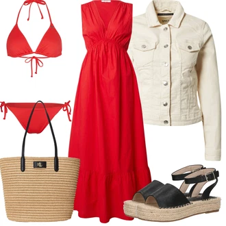 Outfit sa Krem/Bijela/Narandžasta/Bež/Kaki Gajtana Jakna/Crop Jakna/Kratka Jakna/Kratka Traper Jakna/Proljetna jakna/Ljetna jakna/Vintage Jakna/Traper Jakna Only "Outfit za odmor"