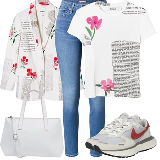 Outfit s Červená/Růžová/Fialová Oblek Bavlněný Sako/Boyfriend Sako/Oversize Sako/Blejzrové Bund/Dámský Potištěný Sako Desigual "Letní oblečení"