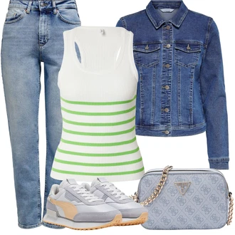 Kombinacije za ljeto sa Plava/Svjetloplava Traperice Ravne Nogavice/Dad Traperice/Girlfriend Traperice/Mom Jean/Vintage traperice/Zimska jakna/High Waist Traperice/Muška Kožna Jakna/Sužene Traperice/Traperice s Prorezom/Boyfriend Jeans Only "Outfit za odmorм"