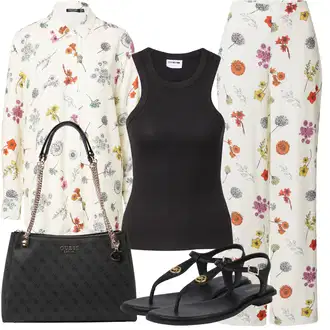 Gotický Outfit s Růžová/Černá/Šedá Taška/Taška Přes Rameno/Dopisová peněženka/Brašna/Shopper taška/Sportovní Taška Přes Rameno Guess "Letní vzhled pro módní ženy"Look: Rad, Šik, Elegantní, Cool, Disko, Gotický, Jazz, Mom, Kancelář, Princezny