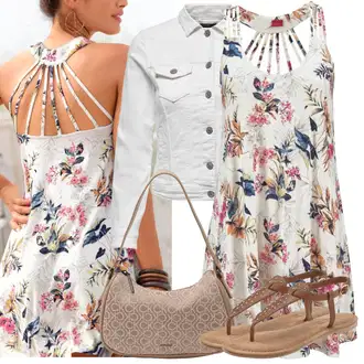 Móda pro plnoštíhlé Outfit s Šedá/Krémová/Bílá/Světle šedá Džínové Bund/Krátký Bund/Letní Bund/Košilová bunda/Krátký Bund/Krátké Džínové Bundičky Only "Letní vzhled pro módní ženy"