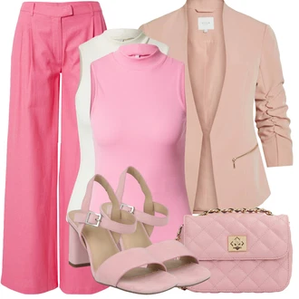Djeveruša Outfit sa Pink Hlače Široka Hlača/Hlače od muslina/Hlače s prednjim naborom/Hlače S Naborom/Palazzo Hlača/Marlene Hlača/Culotte Hlačice/Hlače s Prorezom LENI KLUM x ABOUT YOU "Outfit za odmor"