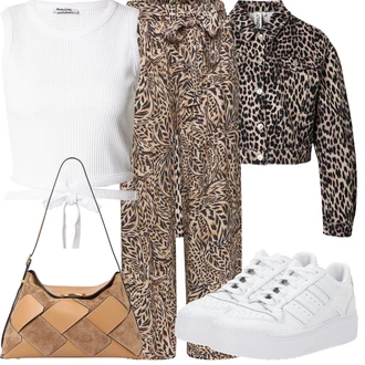 Outfit sa Smeđa/Bež Hlača za Plažu/Pidžama Hlača/Salonska Hlača/Plišana Hlača/Hlača s Perjem/Hlača s Uzorkom Buffalo "Outfit za odmor"
