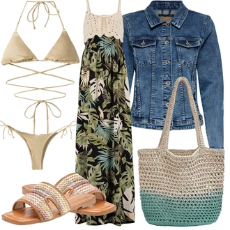 Outfit s Zlatý/Béžová/Khaki/Bílá Bikiny - Spodní Díl/Provázkové bikini/Micro Bikini/Bikiny tanga bershka "Letní vzhled pro módní ženy"