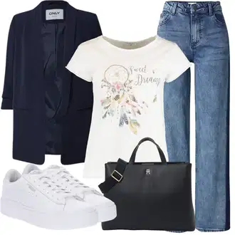 Stil Outfit sa Plava/Svjetloplava Traperice Široke Nogavice/Traperice s Prorezom/Culotte Traperice/Dad Traperice/Vintage traperice/High Waist Traperice/Muška Kožna Jakna/Traperice Opuštenog Kroja Leger by Lena Gercke "Outfit za odmor"