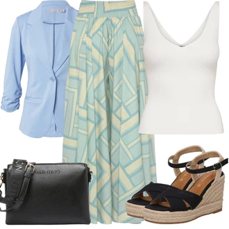 Outfit sa Svjetloplava/Plava/Tirkizna Marlene Hlača/Palazzo Hlača/Hlače s Prorezom/Hlača za Plažu/Hlače od muslina/Hlača s Uzorkom/Široka Hlača/Tradicionalna Hlača/Culotte Hlačice Lascana "Outfit za odmor"