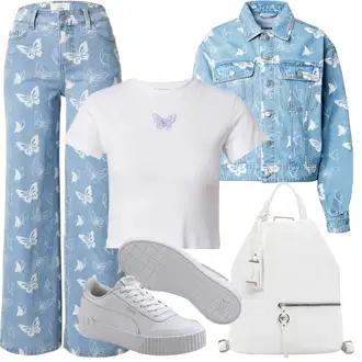 ľahký Outfit sa Ljubičasta/Bijela Majica kratkih rukava/Majica i top/Skraćena Majica florence by mills exclusive for about you "Outfit za odmor"