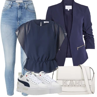 Outfit sa Svjetloplava/Plava Kožna Jakna/High Waist Traperice/Muška Kožna Jakna/Čizma do Gležnja/Capri Traperice/Skraćene Traperice/Slip-on Traperice/Ženske Traperice 7/8 Dužine/Push-up Traperice/Traperice s Prorezom Calvin Klein Jeans "Outfit za odmor"