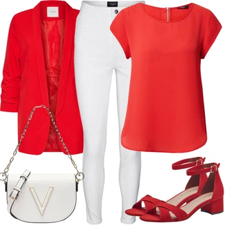 Outfit s Červená/Tmavě červená Oversize Sako/Boyfriend Sako/Dlouhý Sako/Teplákový blejzr/Kožená bunda pro muže Pieces "Letní vzhled pro módní ženy"