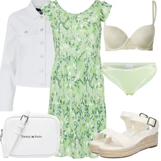 Outfit s Světle zelená/Zelená Letní Šaty/Šifonové Šaty/Pouzdrové Šaty/Šaty S Potiskem/Společenské šaty pro hosta/Šaty Niki/Občanské šaty/Žerzejové Šaty Ichi "Letní vzhled pro módní ženy"
