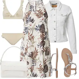 Outfit s Bílá/Khaki/Béžová Bikiny s volánky/Bikiny s průstřihem/Bikinový set/Volánový plavky/Women's Lingerie & Swimwear Shiwi "Letní vzhled pro módní ženy"