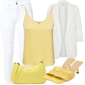 Výstřih na ramena Outfit s Žlutá Top Tílko/Halenka Bez Rukávů/Pánské boty/Jednoduchý Top/Top Se Špagetovými Ramínky Only "Letní vzhled pro módní ženy"