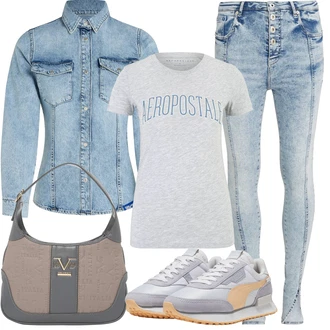 Denim/Traper Outfit sa Svjetloplava/Plava Traper Bluza karl lagerfeld jeans "Outfit za odmor"